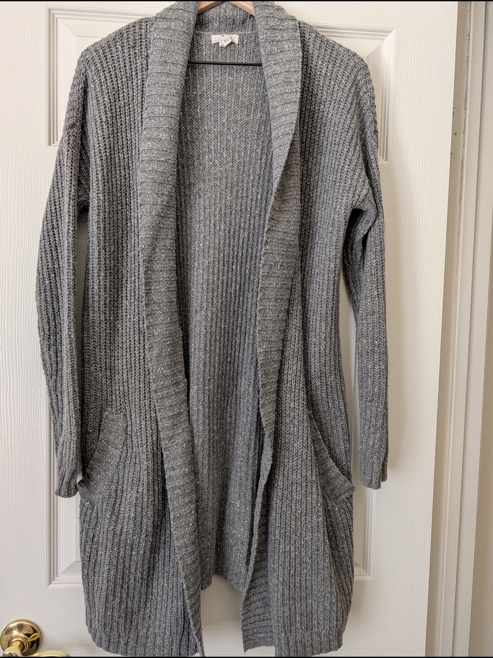Gray Open-Front Ribbed Knit Cardigan Sweater
